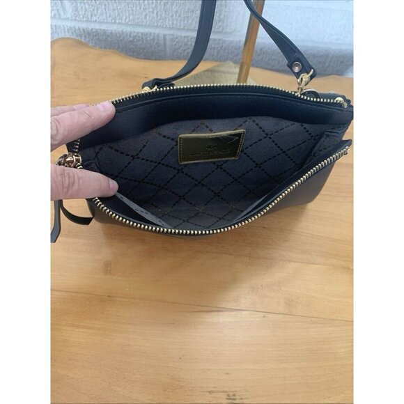 Mark & Hall Fold Over Black Faux Leather Crossbody Flap Bag Gold Rock Stud EUC - Picture 7 of 15